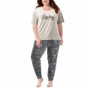Lucky Brand 3Pc Gray French Terry Pajama Set Plus